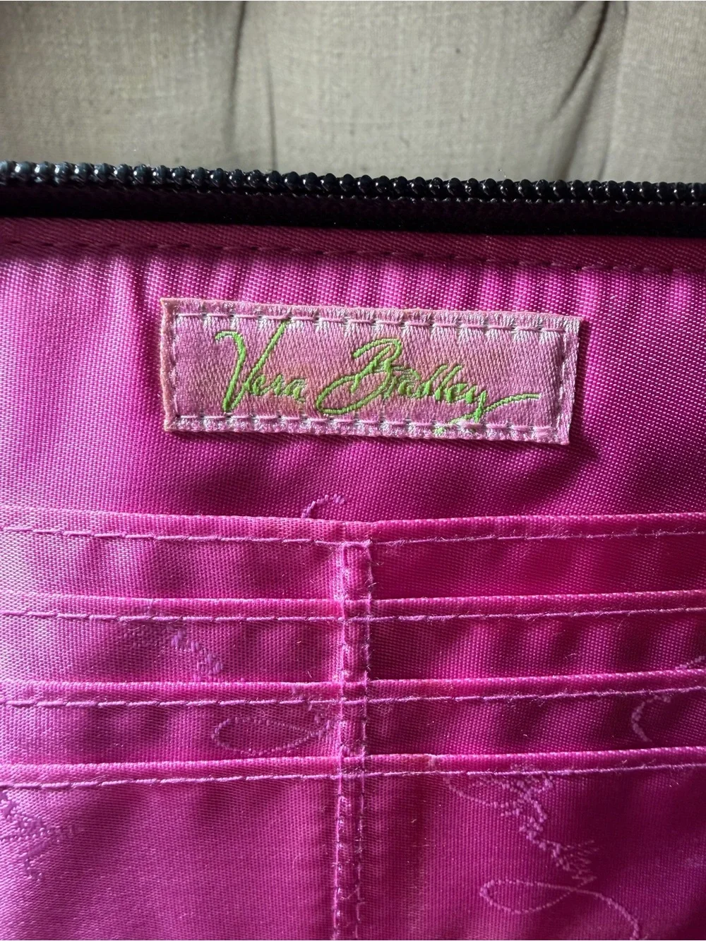 Vera Bradley Black Wallet with Pink Elephant Print Wristlet